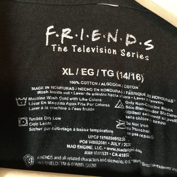 FRIENDS T Shirt XL 14 16 Girls Black Crew Neck Short Sleeve Graphic How You Doin - Picture 7 of 10